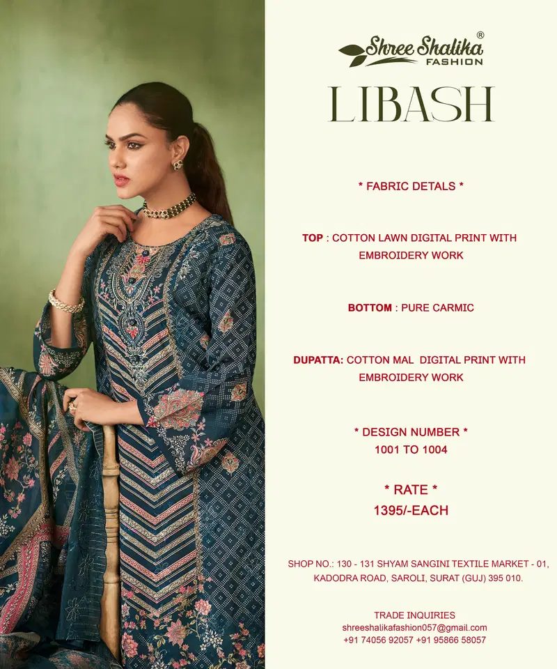 Libash By Shree Shalika Lawn Cotton Designer Salwar Kameez Wholesale Price